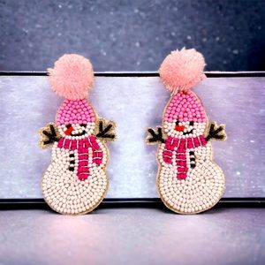 Pink Christmas Snowmen Earrings